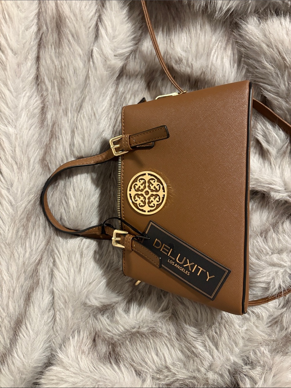 DE LUXITY Tan Mini Satchel with Gold Medallion - Picture 6 of 6